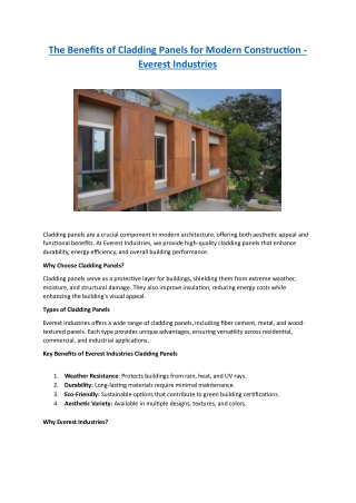 The Benefits of Cladding Panels for Modern Construction - Everest Industries