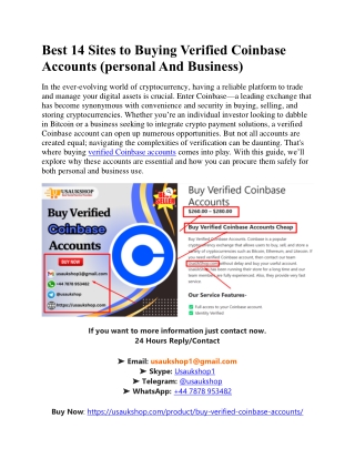Best 14 Sites to Buying Verified Coinbase Accounts (personal And Business)