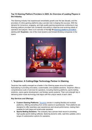 top 10 igaming platform providers in 2025