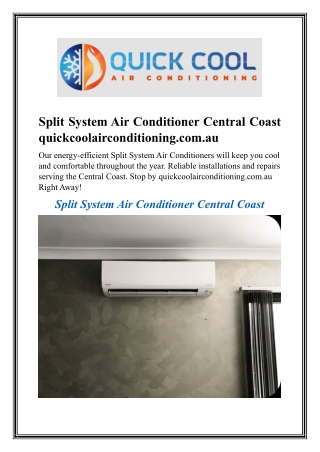 Split System Air Conditioner Central Coast quickcoolairconditioning.com