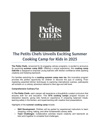 The Petits Chefs Unveils Exciting Summer Cooking Camp for Kids in 2025-output