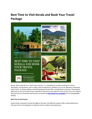 Best Time to Visit Kerala and Book Your Travel Package