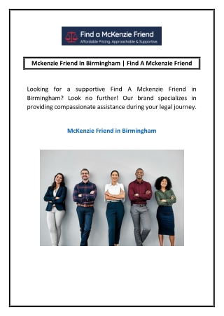 Mckenzie Friend In Birmingham | Find A Mckenzie Friend