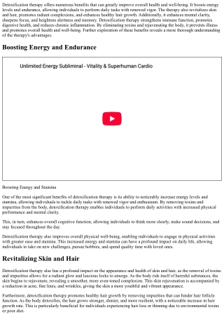 Benefits of Detoxification Therapy?