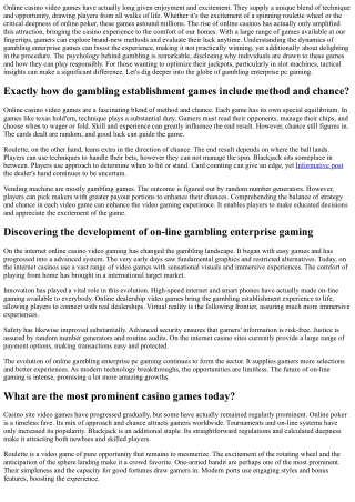 Casino Site Games -  Looking At the Thrills and  Techniques in  Today's  Games