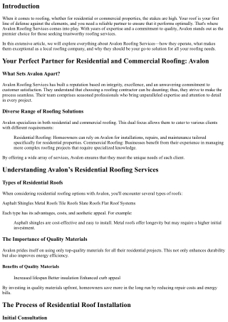 Your Perfect Partner for Residential and Commercial Roofing: Avalon