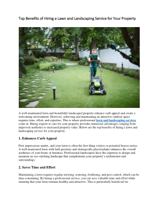 Top Benefits of Hiring a Lawn and Landscaping Service for Your Property