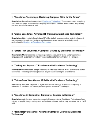 1 excellence technology mastering computer skills