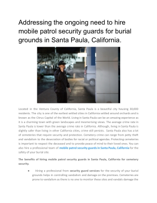 Addressing the ongoing need to hire mobile patrol security guards for burial grounds in Santa Paula, California