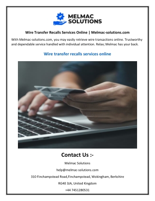 Wire Transfer Recalls Services Online Melmac-solutions.com