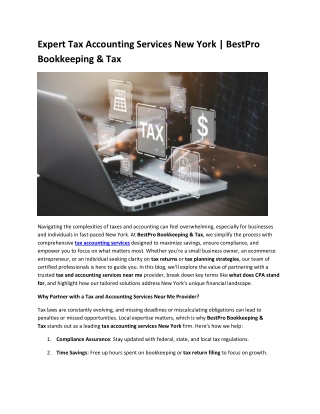 Expert Tax Accounting Services New York | BestPro Bookkeeping & Tax