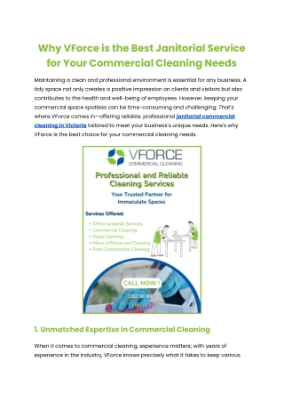 Why VForce is the Best Janitorial Service for Your Commercial Cleaning Needs