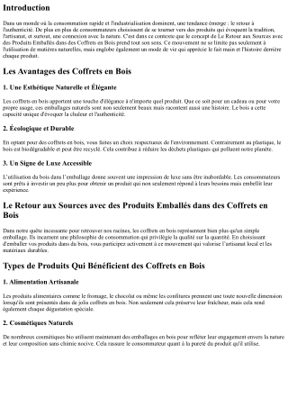 Le Retour aux Sources avec des Produits Emballés dans des Coffrets en Bois