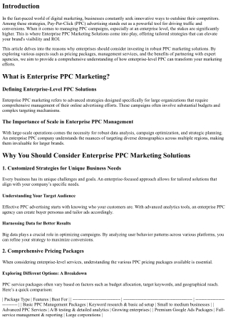 Why You Should Consider Enterprise PPC Marketing Solutions