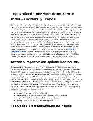 Optical Fibre Manufacturers in India | Best Suppliers