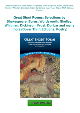 Books Read Great Short Poems Selections by Shakespeare  Burns  Wordsworth  Shelley  Whitman  Dickins