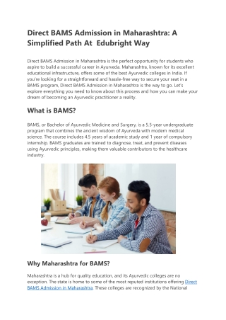 Direct BAMS Admission in Maharashtra -A Simplified Path At  Edubright Way