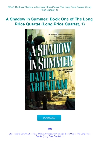 READ Books A Shadow in Summer Book One of The Long Price Quartet (Long Price Quartet  1)