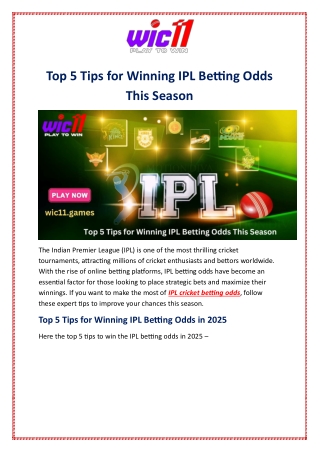 Top 5 Tips for Winning IPL Betting Odds This Season