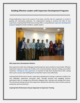 building effective leaders with supervisor