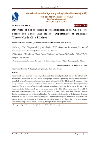 Diversity of honey plants in the Sudanian zone: Case of the Ferme des Trois Lacs