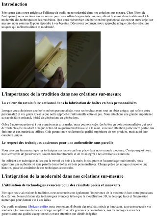 “Alliance De Tradition Et Modernité Dans Nos Créations Sur-Mesure”
