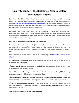 Hotels Near Bangalore International Airport - Sai Shreyas Residency