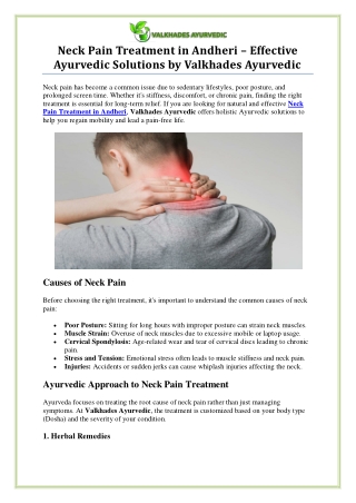 Effective Neck Pain Treatment in Andheri - Valkhades Ayurvedic