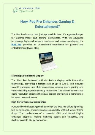 How iPad Pro Enhances Gaming & Entertainment?