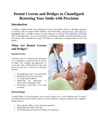 Dental Crowns and Bridges in Chandigarh Restoring Your Smile with Precision