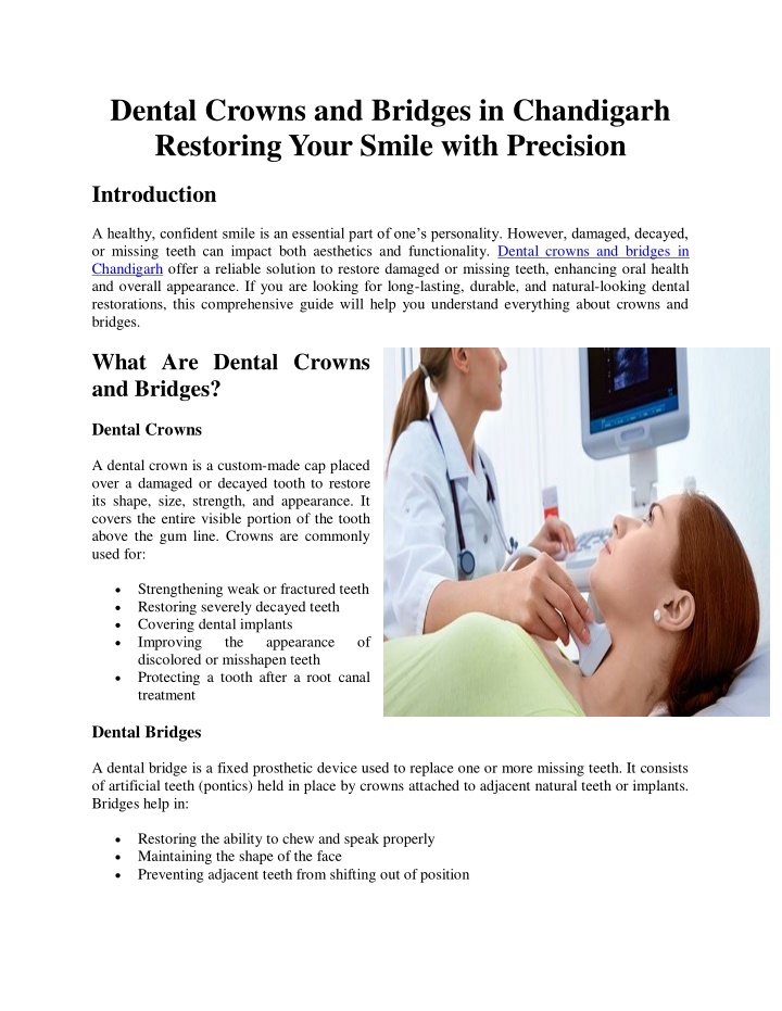 dental crowns and bridges in chandigarh restoring