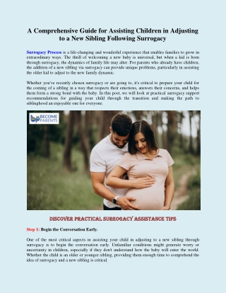 A Comprehensive Guide for Assisting Children in Adjusting to a New Sibling Following Surrogacy