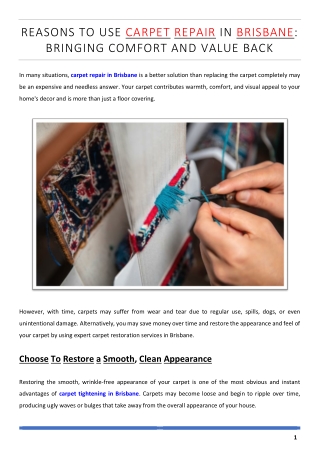 Reasons to Use Carpet Repair in Brisbane Bringing Comfort and Value Back