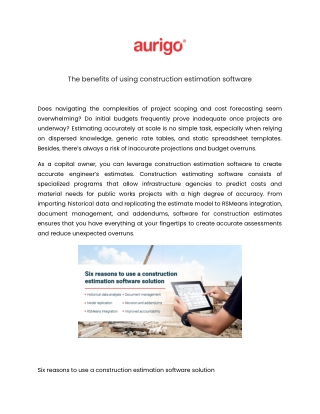 the benefits of using construction estimation