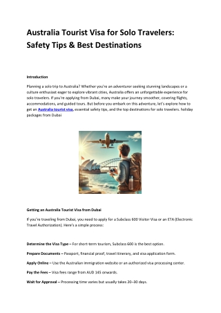 Australia Tourist Visa for Solo Travelers Safety Tips & Best Destinations