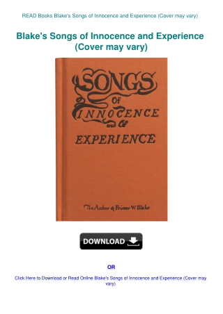 READ Books Blake's Songs of Innocence and Experience (Cover may vary)