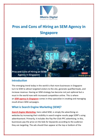Pros and Cons of Hiring an SEM Agency in Singapore