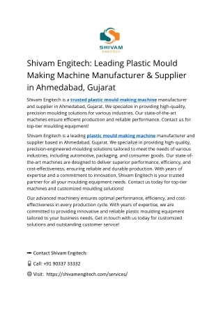 Shivam Engitech: Leading Plastic Mould Making Machine Manufacturer & Supplier in