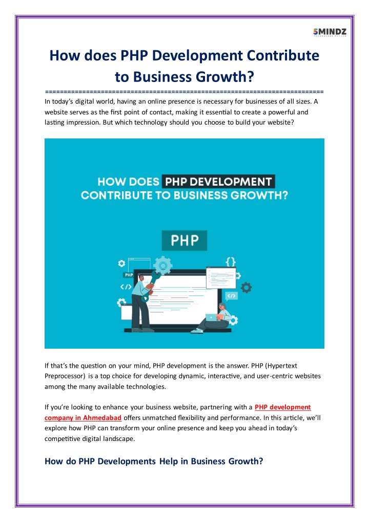 how does php development contribute to business