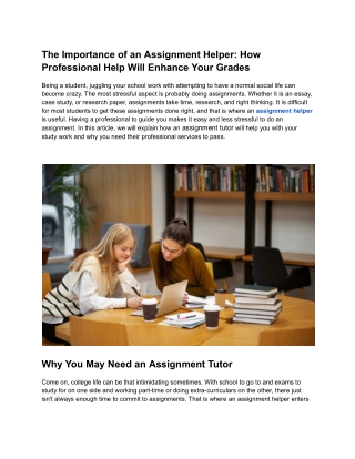the importance of an assignment helper