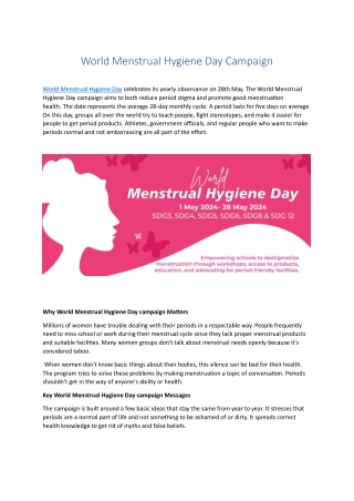 World Menstrual Hygiene Day Campaign