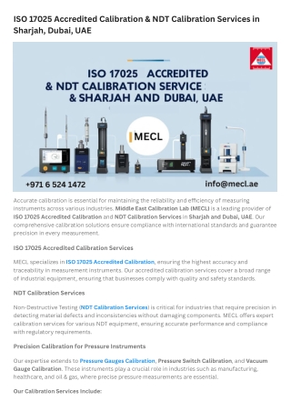 ISO 17025 Accredited Calibration & NDT Calibration Services in Sharjah, Dubai, UAE