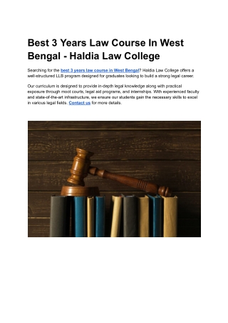 Best 3 Years Law Course In West Bengal - Haldia Law College