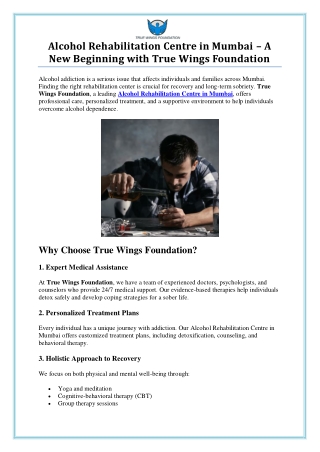 Best Alcohol Rehabilitation Centre in Mumbai – True Wings Foundation