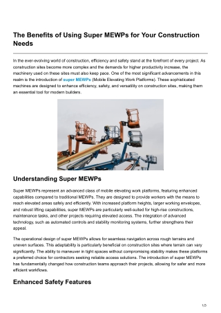 The Benefits of Using Super MEWPs for Your Construction Needs