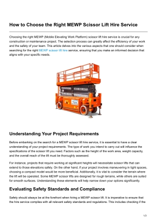 How to Choose the Right MEWP Scissor Lift Hire Service