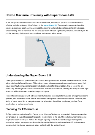 How to Maximize Efficiency with Super Boom Lifts