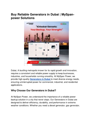 Buy Reliable Generators in Dubai | MySpan-power Solutions