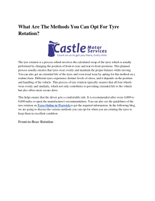 What Are The Methods You Can Opt For Tyre Rotation