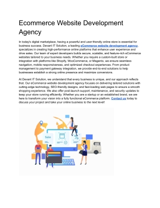 Ecommerce Website Development Agency